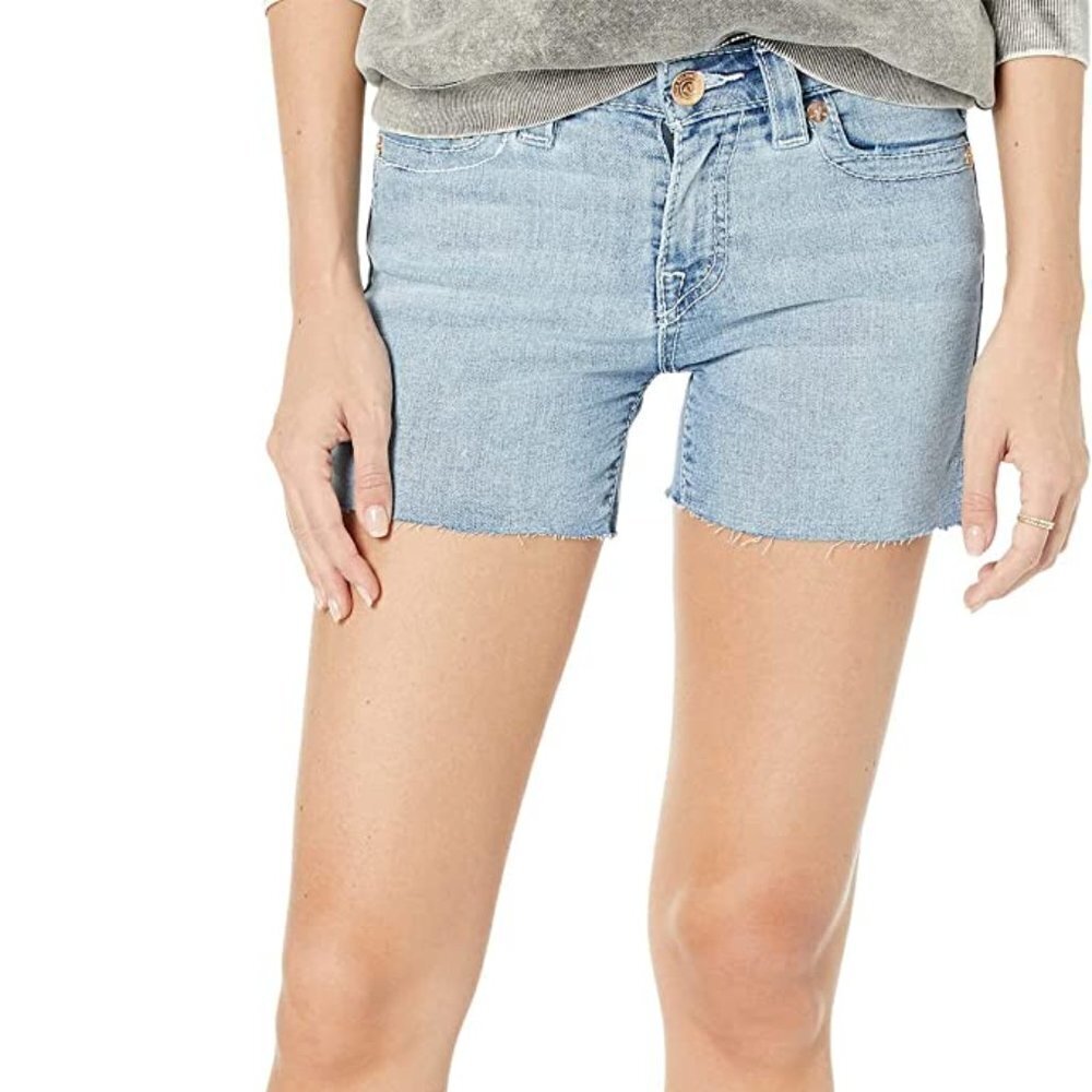 True Religion Jayde Mid Rise Big T Jean Shorts Water Dock Women’s Size 25 NWT